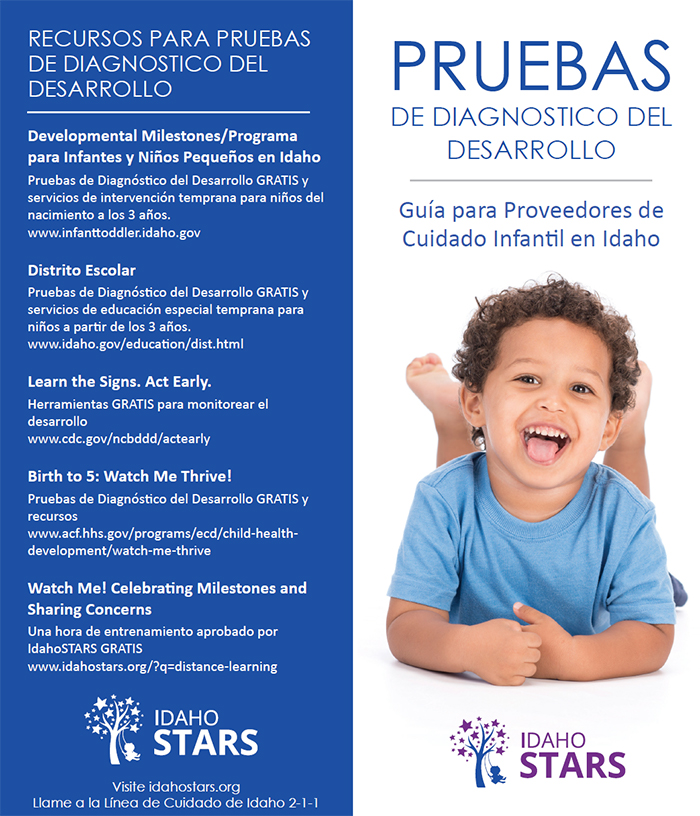 Cover and Resources page of IdahoSTARS Developmental Screening brochure.